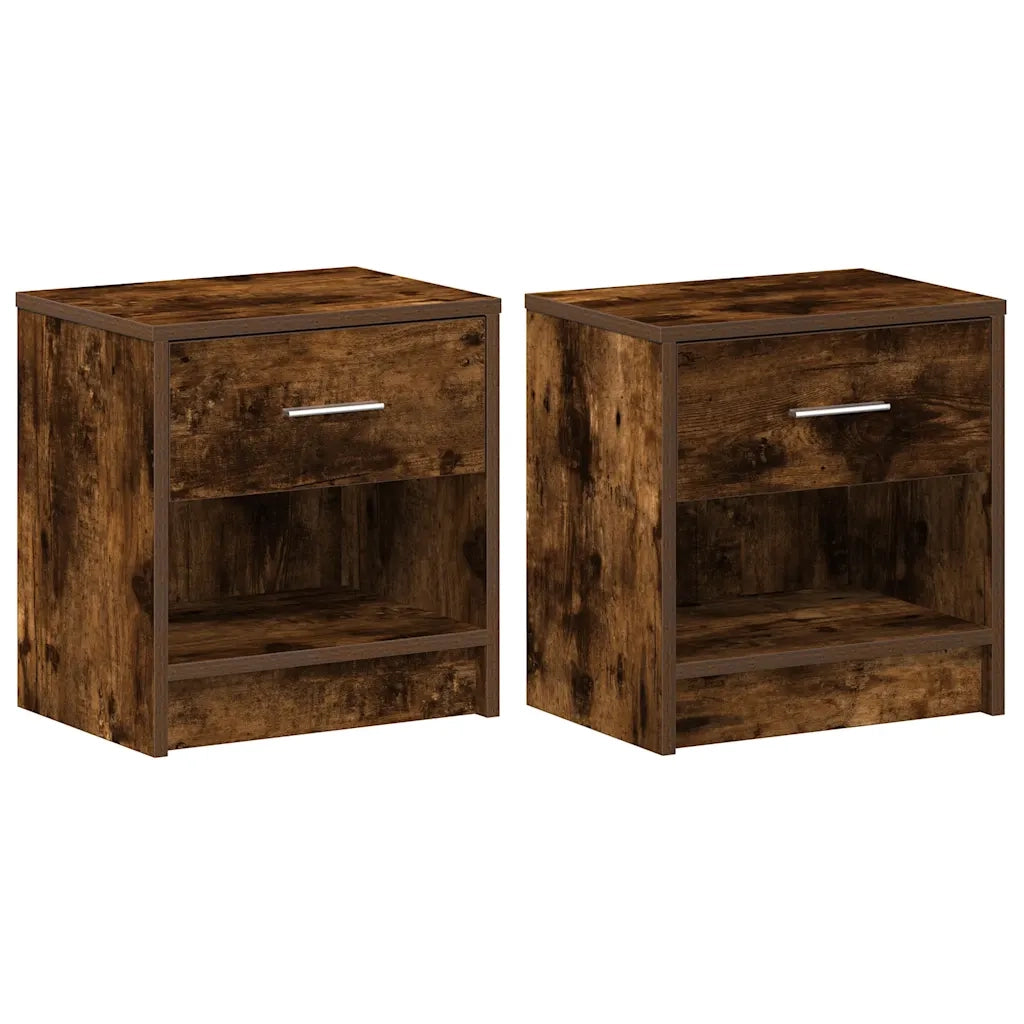 Comodini 2 pz con Cassetto-Set di 2 Tavolino da notte Rovere Fumo 39x28x41 cm