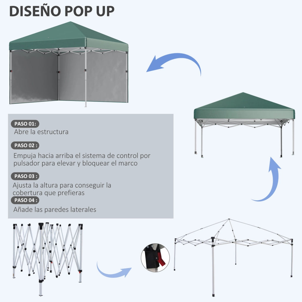 Tenda da giardino pieghevole 3x3 m con pareti laterali anti-UV ¨C zephmum ¨C Verde