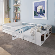 Letto per bambini bianco in pino con spazio di stoccaggio aperto e cassetti integrati 140x200 cm