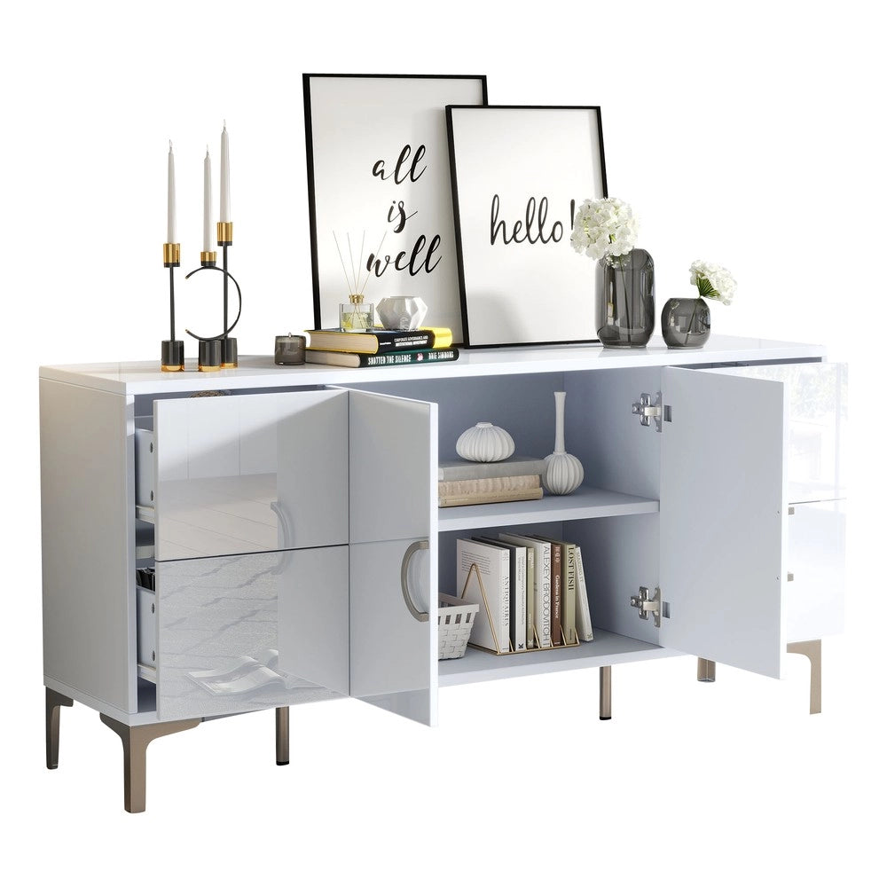 Credenza con 4 Cassetti e 2 Ante ¨C MINIMAL ¨C Bianco Lucido MDF 150x38x59.5