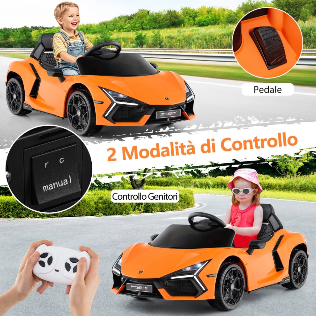 Auto elettrica con telecomando per bambini, Veicolo cavalcabile con porte idrauliche ruote con ammortizzatori Arancio-Macchinine giocattoli