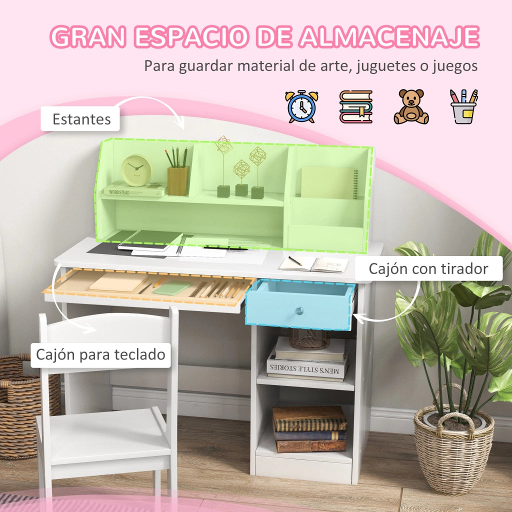 Scrivania e Sedia per Bambini con Ripiani ¨C Xylo ¨C Bianco 90x45x90 cm