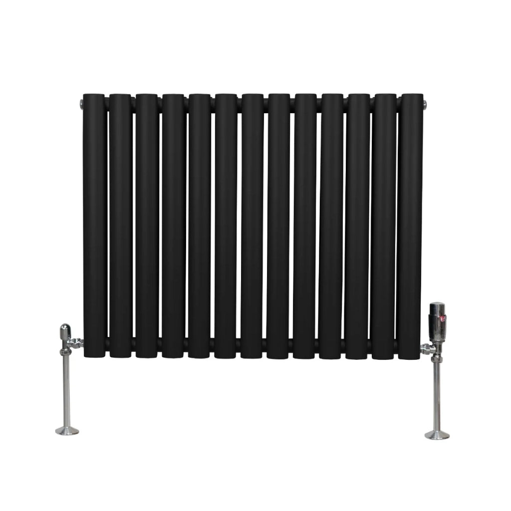 Radiatore a colonna ovale e valvole cromate TRV Designer nero 600 mm x 780mm