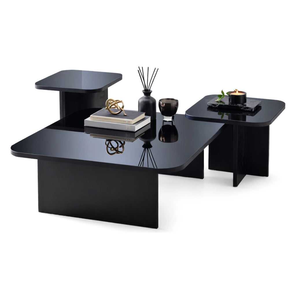 Pagliara, Tavolino da Salotto Effetto Lucido, 80x80x30h cm Nero
