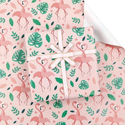 Papier di Confezione per Festa - Flamingo/Monstera - 4 Fogli - 50x70 cm - Adatto per Festa di Compleanno/Baby Shower - Papier di Carta Rosa - Papier di Confezione con Cerniera