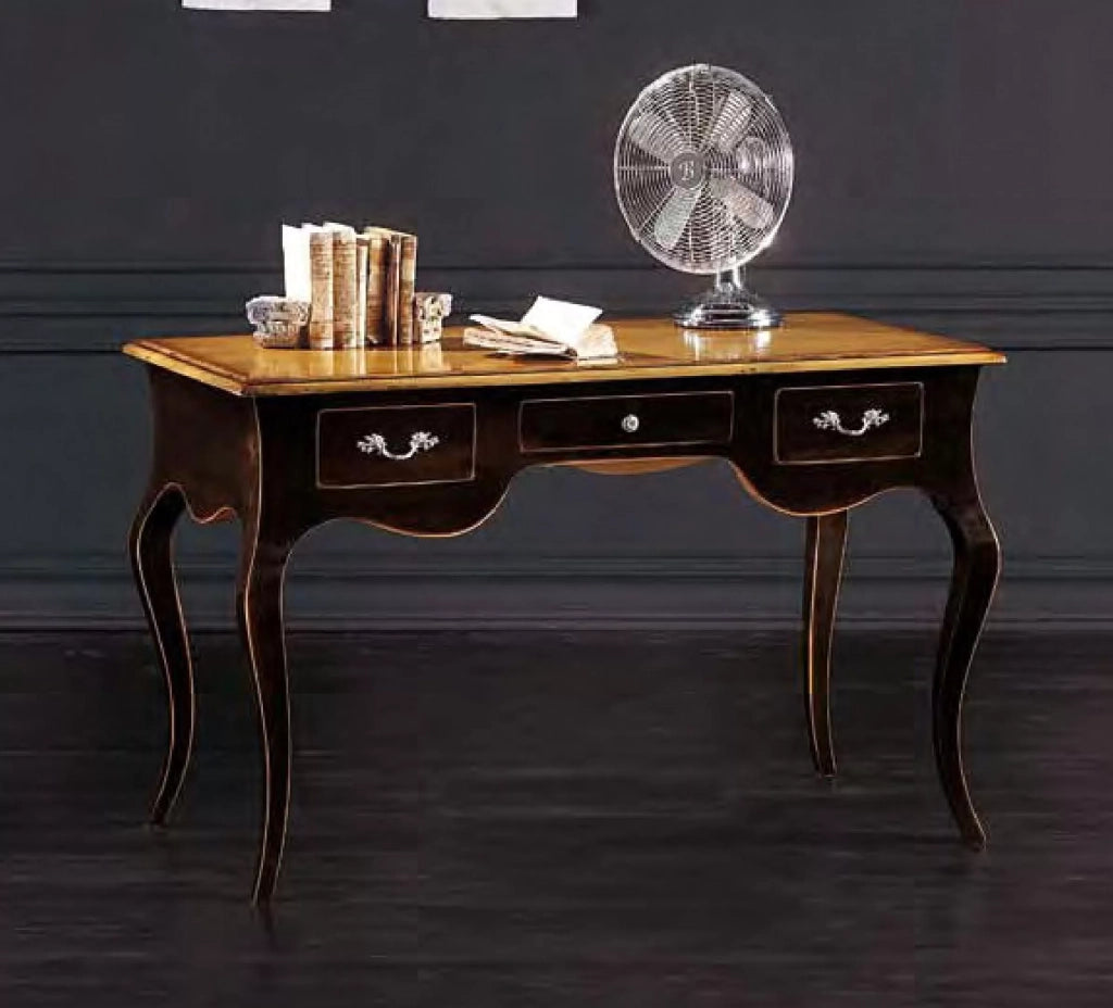 Scrivania luigi xv elegante laccata nera piano naturale 150x75x80 - Mobili 2G