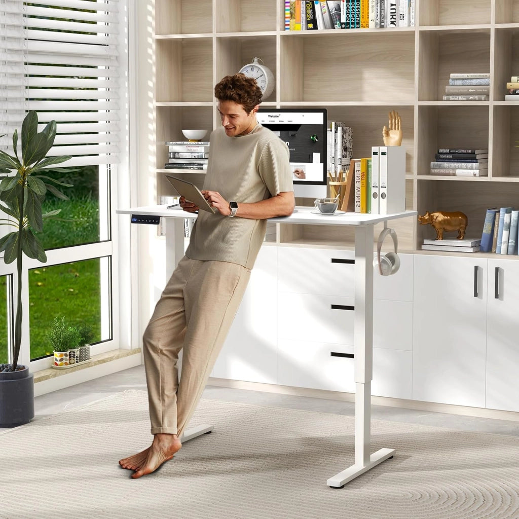 Scrivania seduta in piedi 120 x 60 cm, scrivania elettrica regolabile con pannello di controllo intelligente, scrivania ergonomica con 3 altezze di memoria, supporto per scrivania seduto in
