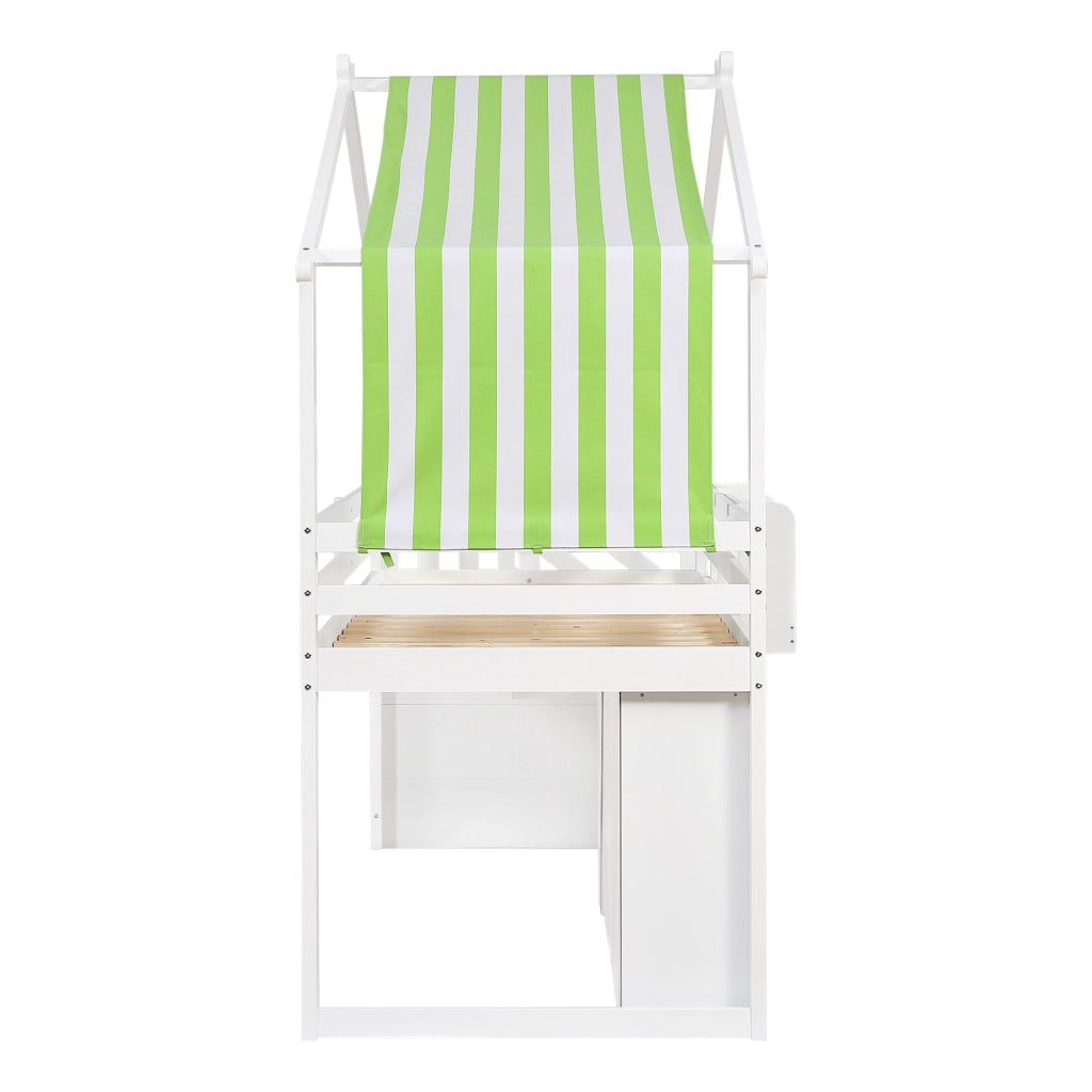 LETTO A CASTELLO 90x200 cm con scala contenitore, armadio, bianco e verde