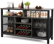 Credenza da Buffet, Mobilellto da Cucina con Portabottiglie e Portabicchieri, Porta TV per TV fino a 60" con 2 Armadietti con Anta, 3 Ripiani e 2 Scomparti Aperti, Nero/Grigio(Grigio)