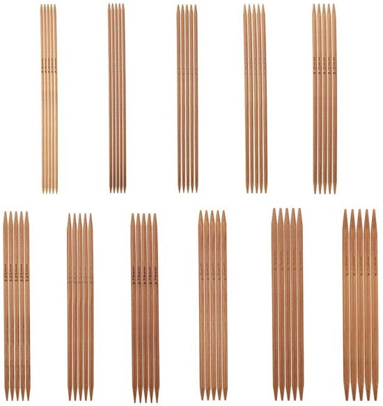Set di Aghi per Maglia a 11 Materie - Aghi a Doppio Punto - Aghi in Bambù Verniciato - Ergonomici - Leggeri - Lunghezza delle Aghi 13 cm - Set di Aghi