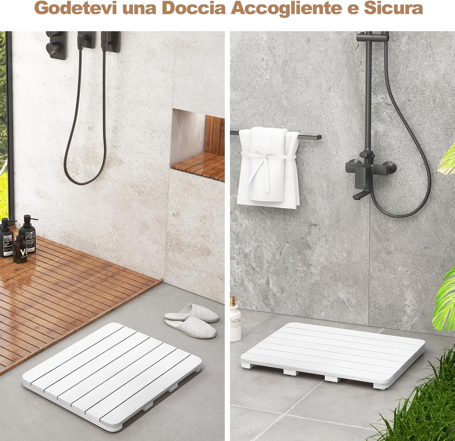 Tappetino Antiscivolo per Doccia, Tappetino da Doccia Impermeabile per Bagno, Piedini Antiscivolo per Vasca Piscina Spa, per Uso Interno ed Esterno (60 cm x 48 cm, Bianco)