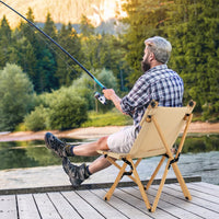 Sedia da Campeggio Pieghevole e Portatile, Sedia in bambù con Schienale Regolabile a 2 Livelli e Borsa, Sedia in Tela Ultraleggera per Picnic, Spiaggia e Patio, Portata 150 kg