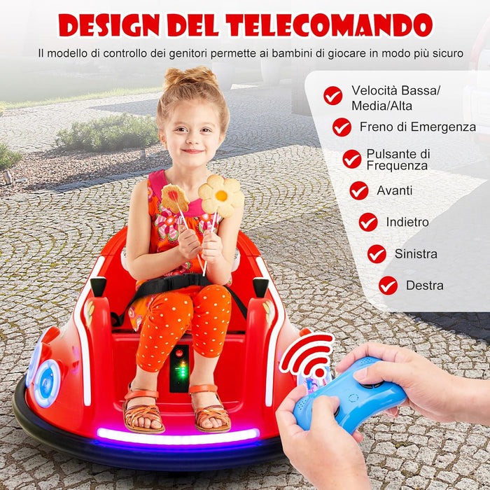 12V Autoscontro Elettrico per Bambini, Macchina Elettrica per Bambini con Design Girevole a 360° Telecomando Luci Musica, Macchina Cavalcabile per Bambini 37-96 Mesi (Rosso)