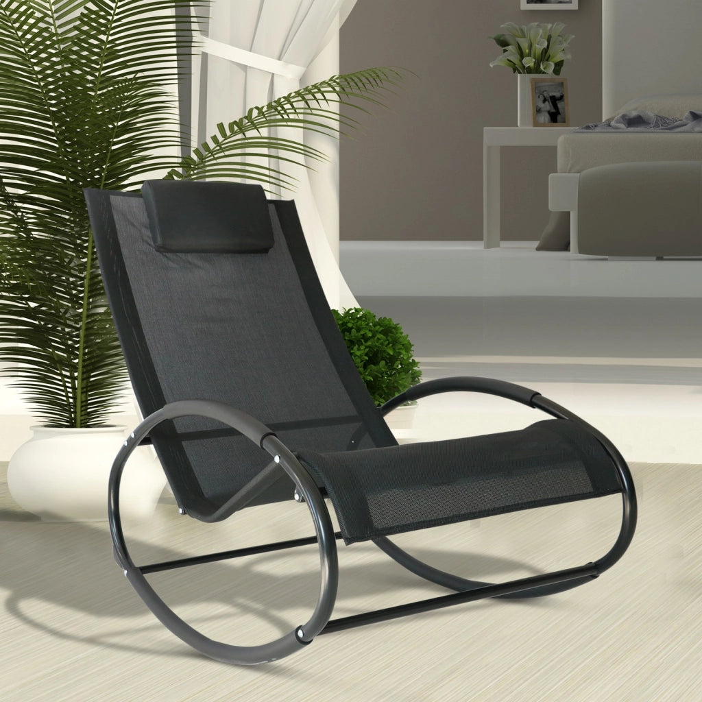 Easycomfort Sdraio da Giardino Zero Gravity, Sedia a Dondolo con Cuscino e Tessuto Traspirante, 105x62x88cm, Nera