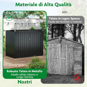 Casetta per Spazzatura Esterna, Capanni da Giardino Bloccabile con Doppie Aperture, 2 Porte e Struttura in Metallo Zincato, Organizzatore di Stoccaggio per Patio e Cortile