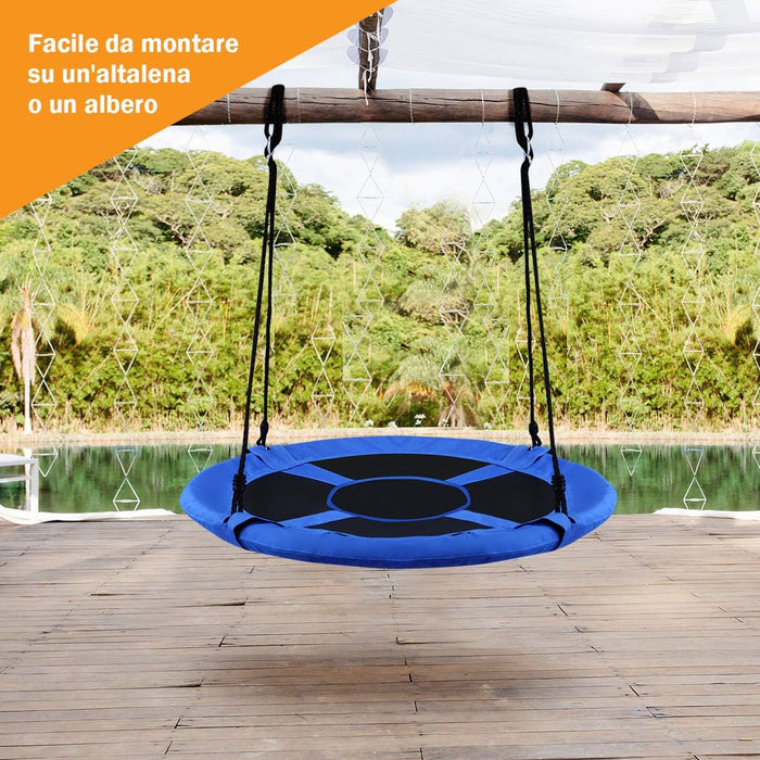 Altalena da Giardino a Nido, Altalena da Giardino per Bambini, con Telaio in Metallo, Regolabile in Altezza: 100-160 cm, Carico Fino a 150 kg (Blu)