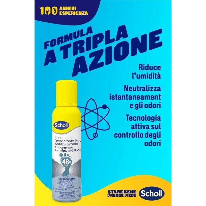 SCHOLL EXPERTCARE DEODORANTE PIEDI SPRAY TECNOLOGIA ATTIVA CONTROLLO ODORI ELIMINA CATTIVI ODORI PER 48H 150 ML