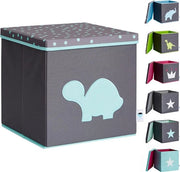 Cassa di gioco con coperchio, tartaruga, MDF rinforzato, poliester, grigio/blu, 33 x 33 x 33 cm