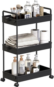 Carrello da cucina, trolley per 3 livelli, organizzatore per spazi angusti, con maniglie, 22 x 40 x 61 cm, nero