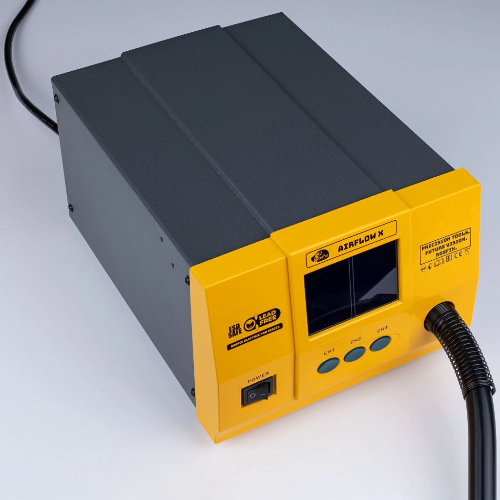 Stazione Saldante SMD Hot Air AirFlow X Rosfix 861DW – 1300W, LCD Touch, 3 Canali, Motore Brushless, Auto Sleep
