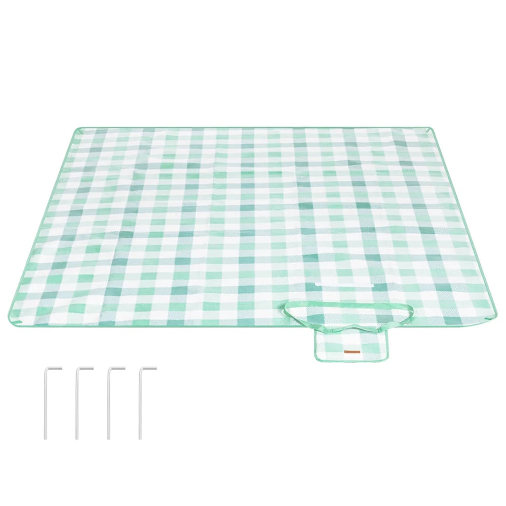 Coperta da picnic con 4 picchetti grande tappetino per campeggio giardino spiaggia uso esterno idrorepellente pieghevole portatile verde 12_0005260