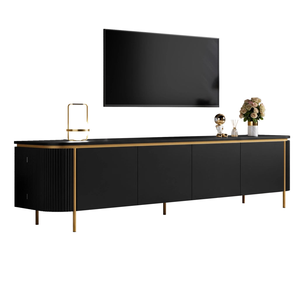 Mobile TV 180x38x46 cm con 6 ante e passacavi in MDF nero