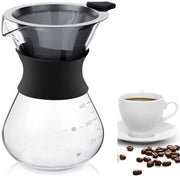 Caffettiera con filtro in acciaio inossidabile - Caffettiera in vetro - Filtro di caffè manuale - Capacità 400ml - Dimensioni compatte 10x11,5x15cm - Progettata in stile elegante - Caffettiera con filtro