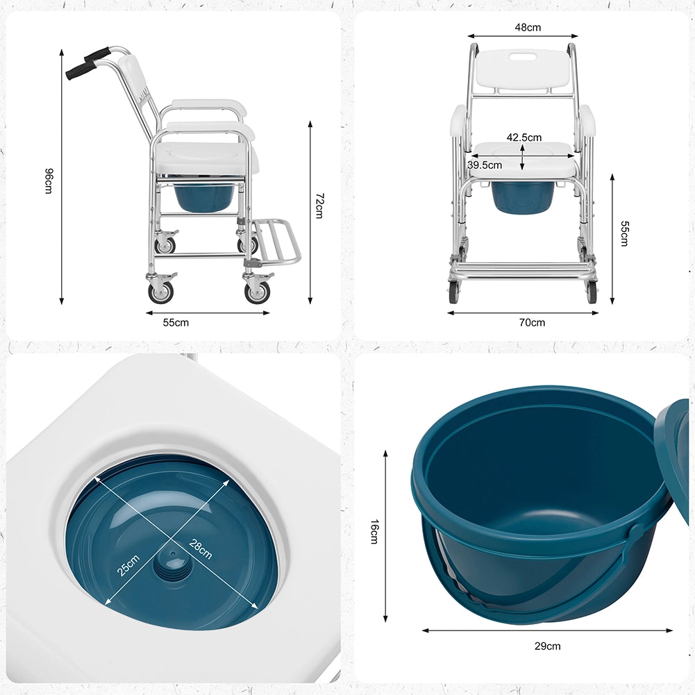 Sedia a Rotelle Impermeabile per Anziani Disabili con WC Coperchio Seduta Comoda