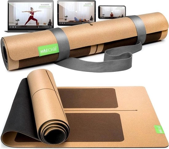 Mat di yoga in cura e gomma naturale – vincitore del test FAZ 08/2024, sostenibile e libero da sostanze pericolose, tappeto fitness antiscivolo con zone, inclusa cintura di trasporto