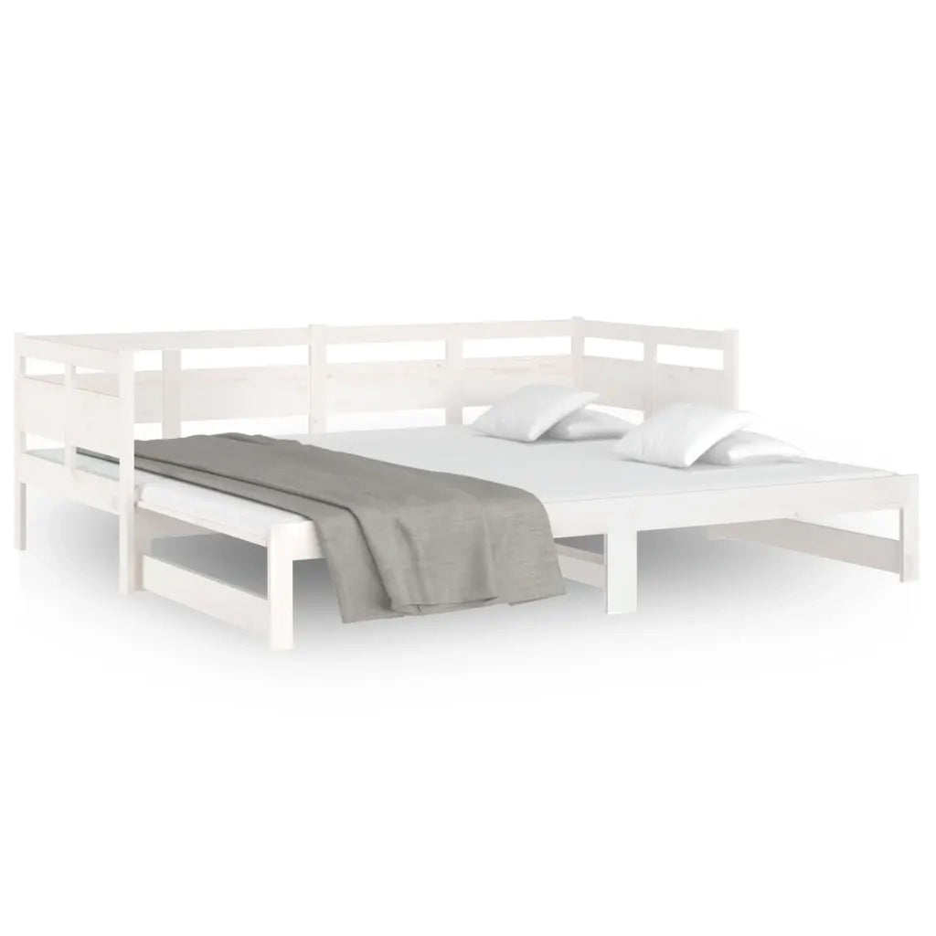 Letto singolo | Letto per adulti | Dormeuse Estraibile Bianca Legno Massello di Pino 2x(90x200) cm