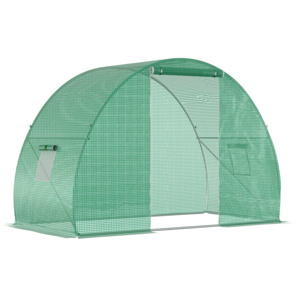 EasyComfort Serra a Tunnel con Porta Avvolgibile e Finestre, Copertura PE e Struttura in Acciaio, 1.5x3x2m, Verde