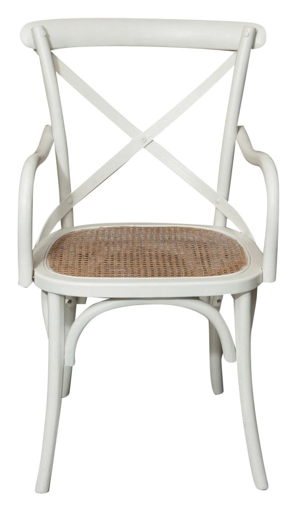 Biscottini Sedia con braccioli Thonet in massello di frassino finitura bianca anticata e seduta in paglia di Vienna L50xPR43xH89 cm