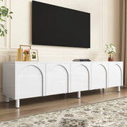 Mobile TV 180x38x45 cm con 5 ante e passacavi; gambe in metallo; in PB e MDF; bianco