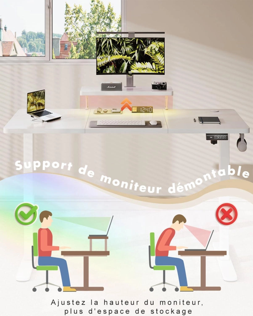160 x 70 cm Aggiornamento Scrivania Regolabile in Altezza Elettrica con Supporto per Monitor, Scrivania Elettrica Regolabile con 2 Altezze di Memoria Tavolo regolabile in altezza