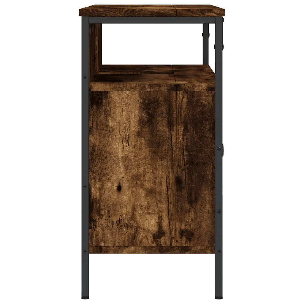 Mobiletto da bagno compatto 80 x 30 x 60 cm con ampio spazio contenitivo finitura in legno composito effetto rovere affumicato 02_0049439