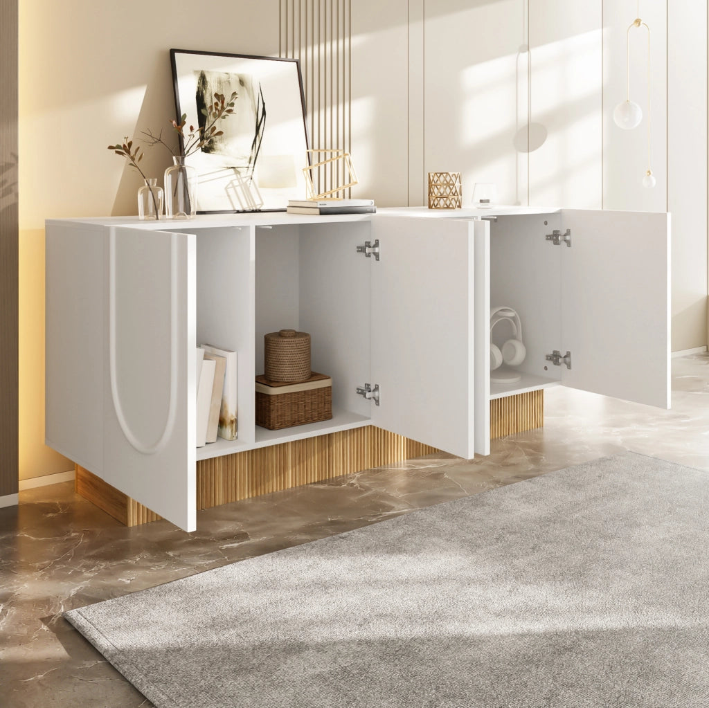 Credenza moderna 160x75x38 cm bianca effetto legno a 4 ante