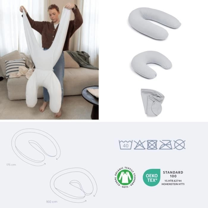 doomoo Twisty Cuscino per Gravidanza e Allattamento 2 in 1 - Ultra Comfort - Imbottitura con microsfere ultrafini, Grigio