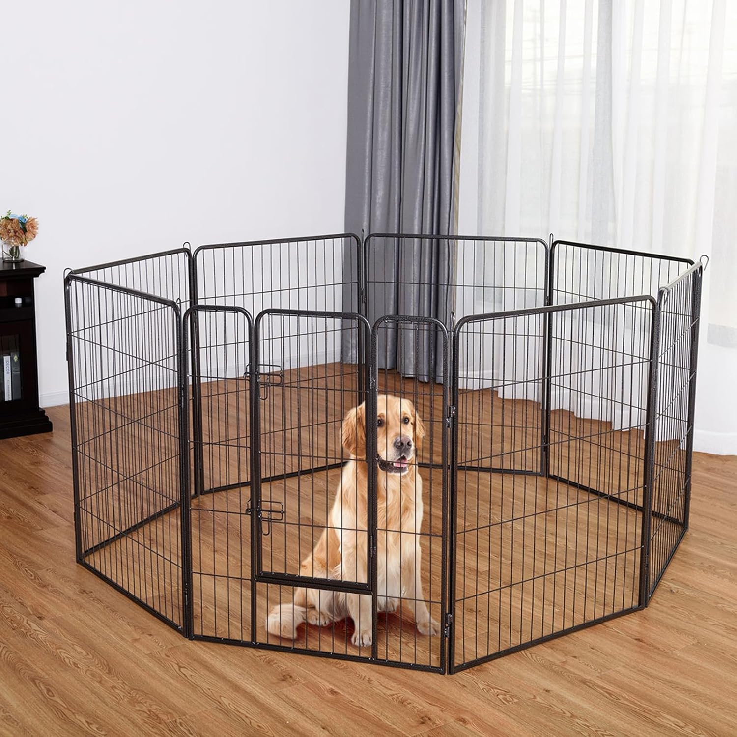 Recinto per Cani da Interno ed Esterno, Recinzione per Animali Domestici con 8 Pannelli di Metallo, Box per Cani, Gatti e Conigli, 80 x 100 cm