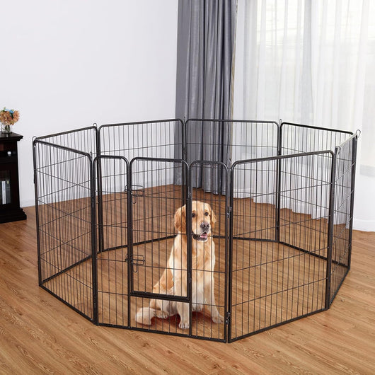 Recinto per Cani da Interno ed Esterno, Recinzione per Animali Domestici con 8 Pannelli di Metallo, Box per Cani, Gatti e Conigli, 80 x 100 cm