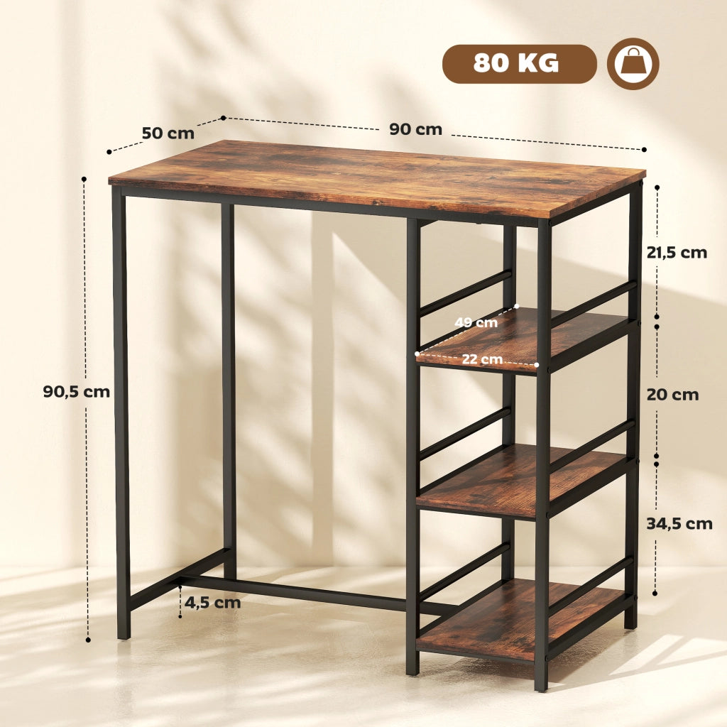Tavolo da bar con ripiani ¨C zephmum ¨C 90x50x90.5 cm, marrone rustico, nero