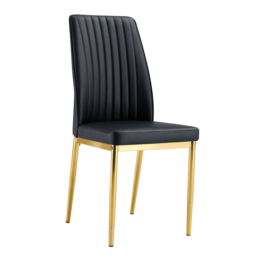 Sedia da pranzo Set di 4 con schienale ergonomico, in PU e metallo, Nero e Oro