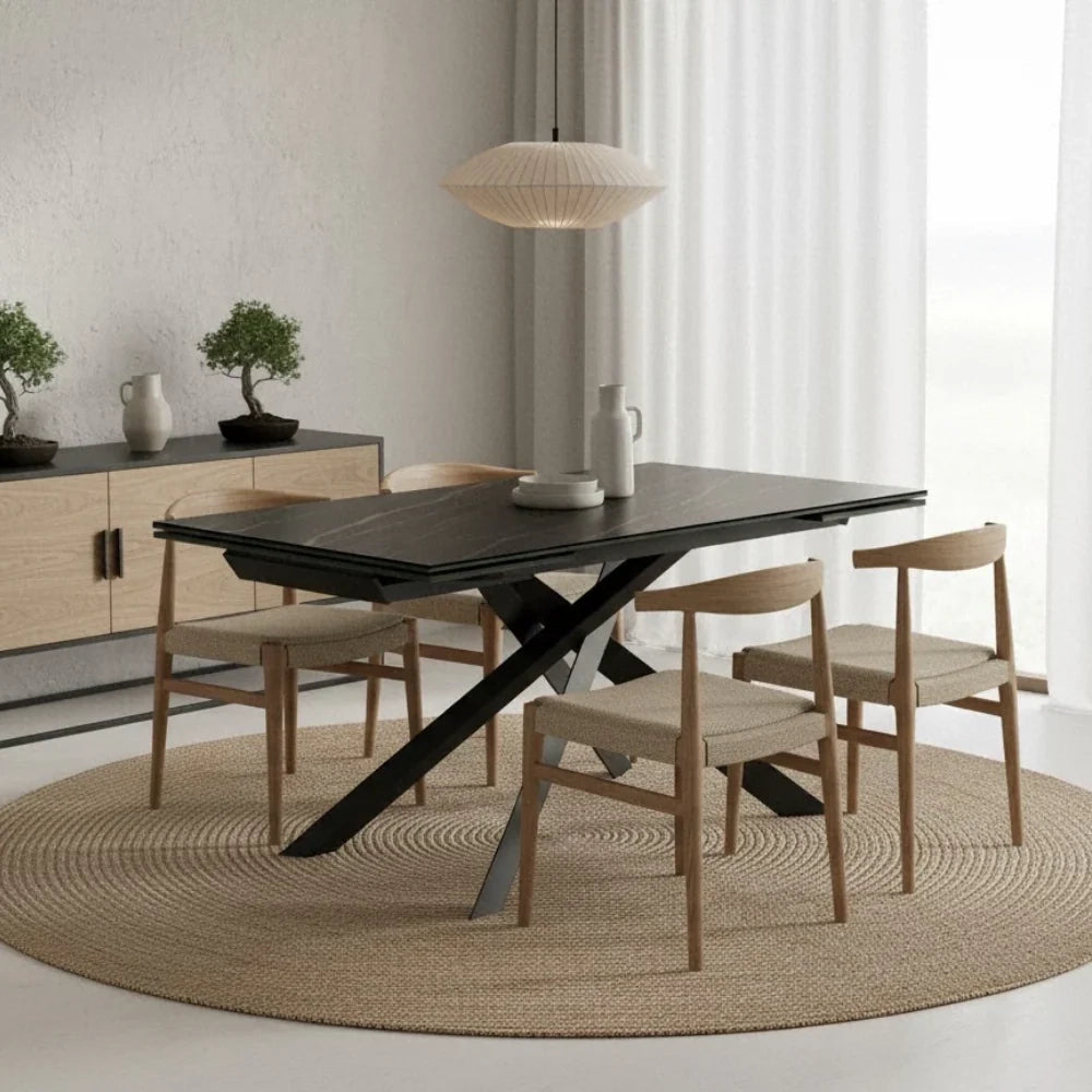 Tavolo da pranzo allungabile in ceramica su vetro effetto marmo portoro Axis 160-240x90 cm fino a 10 posti | Duzzle