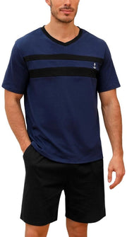 Pijama Uomo in Cotone - Maniche Corte - Respirante - Cordone Regolabile - Due Tasche - Abbigliamento Casual Leggero - Indumenti Notturni