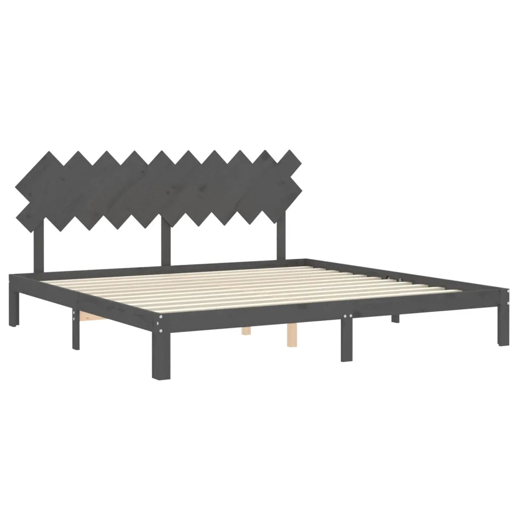 Letto matrimoniale | Letto per adulti | Giroletto con Testiera Grigio 200x200 cm in Legno Massello
