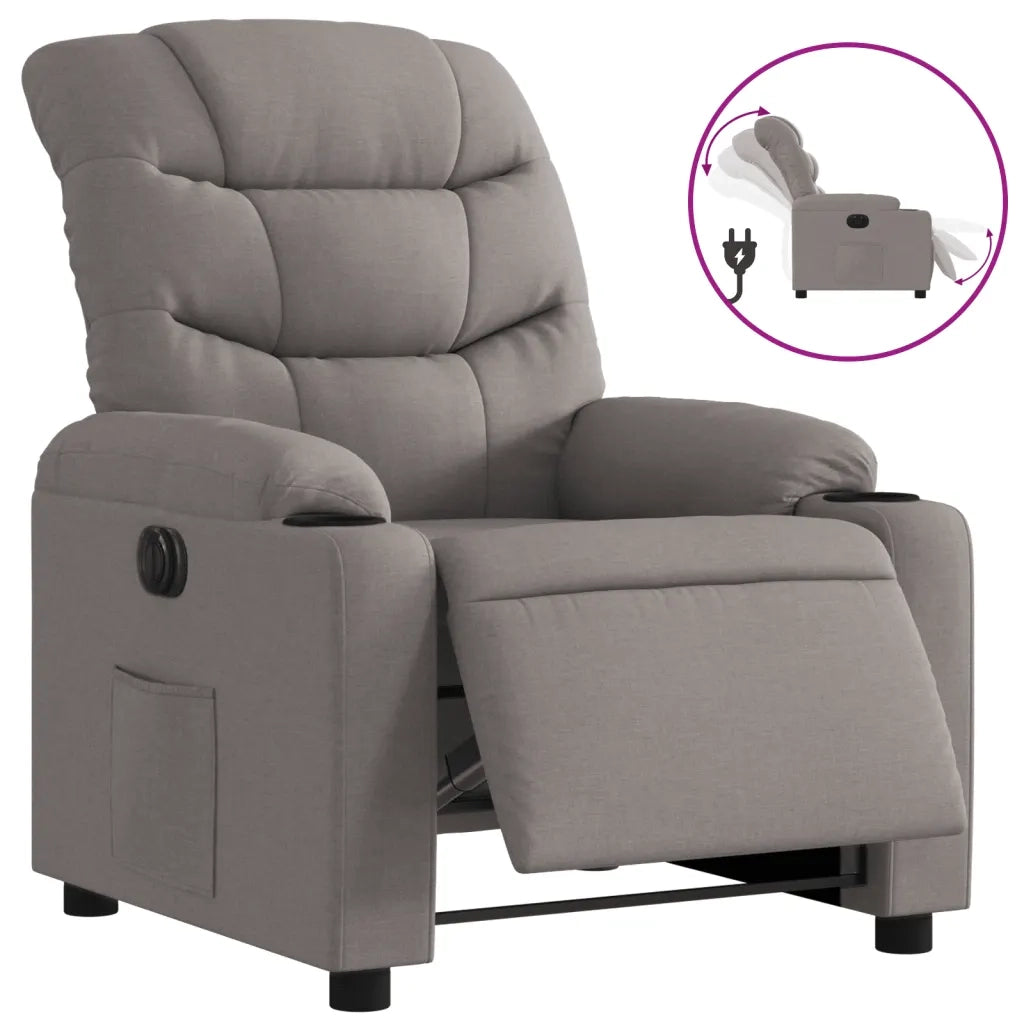 Poltrona | Sedia Relax Elettrica Reclinabile Tortora in Tessuto