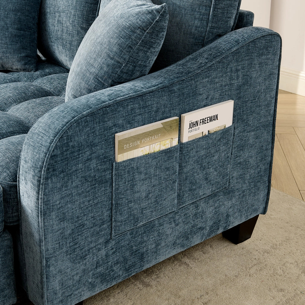Divano letto multifunzione 2 in 1 con pouf contenitore e tessuto traspirante in eucalipto blu