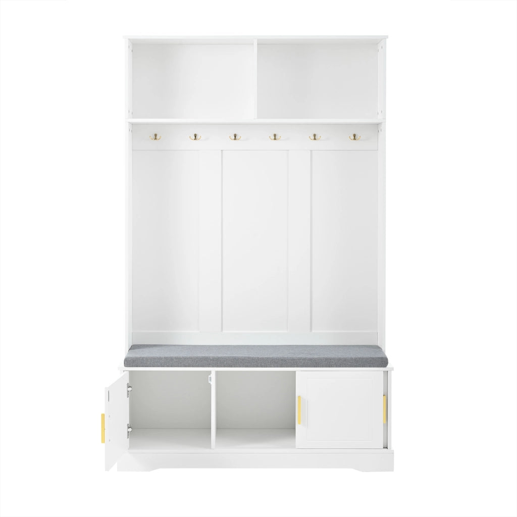 Appendiabiti da ingresso con panca portascarpe, 6 ganci, bianco, 120¡Á40¡Á191 cm