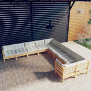 Set Divani da Giardino 10 pz con Cuscini Crema Massello di Pino 3097007