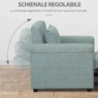Poltrona Letto Singolo Salvaspazio Reclinabile su 4 Livelli con Seduta Imbottita, 96x84.5x87.5cm, Verde