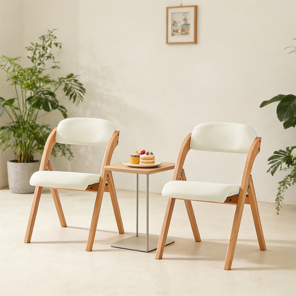 SoBuy FST92-Wx2, Sedia Pieghevole in Legno Set da 2 Poltrona Imbottita da Cucina, Sedie da Interno per Ufficio, Balcone, Giardino - Sedie Pieghevoli Salvaspazio Richiudibili in Faggio, Bianco